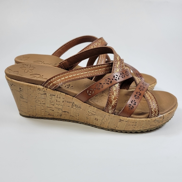 Skechers Shoes - Skechers Womens Beverlee Tiger Posse Wedge Leather Sandals Size 7